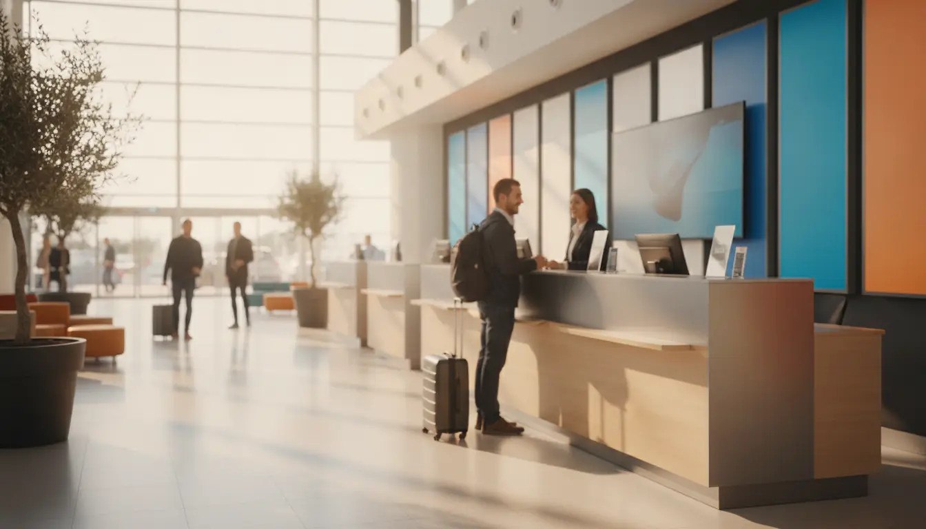 Comptoir de location de voiture dans le hall des arrivées de l'aéroport de Nice Côte d'Azur